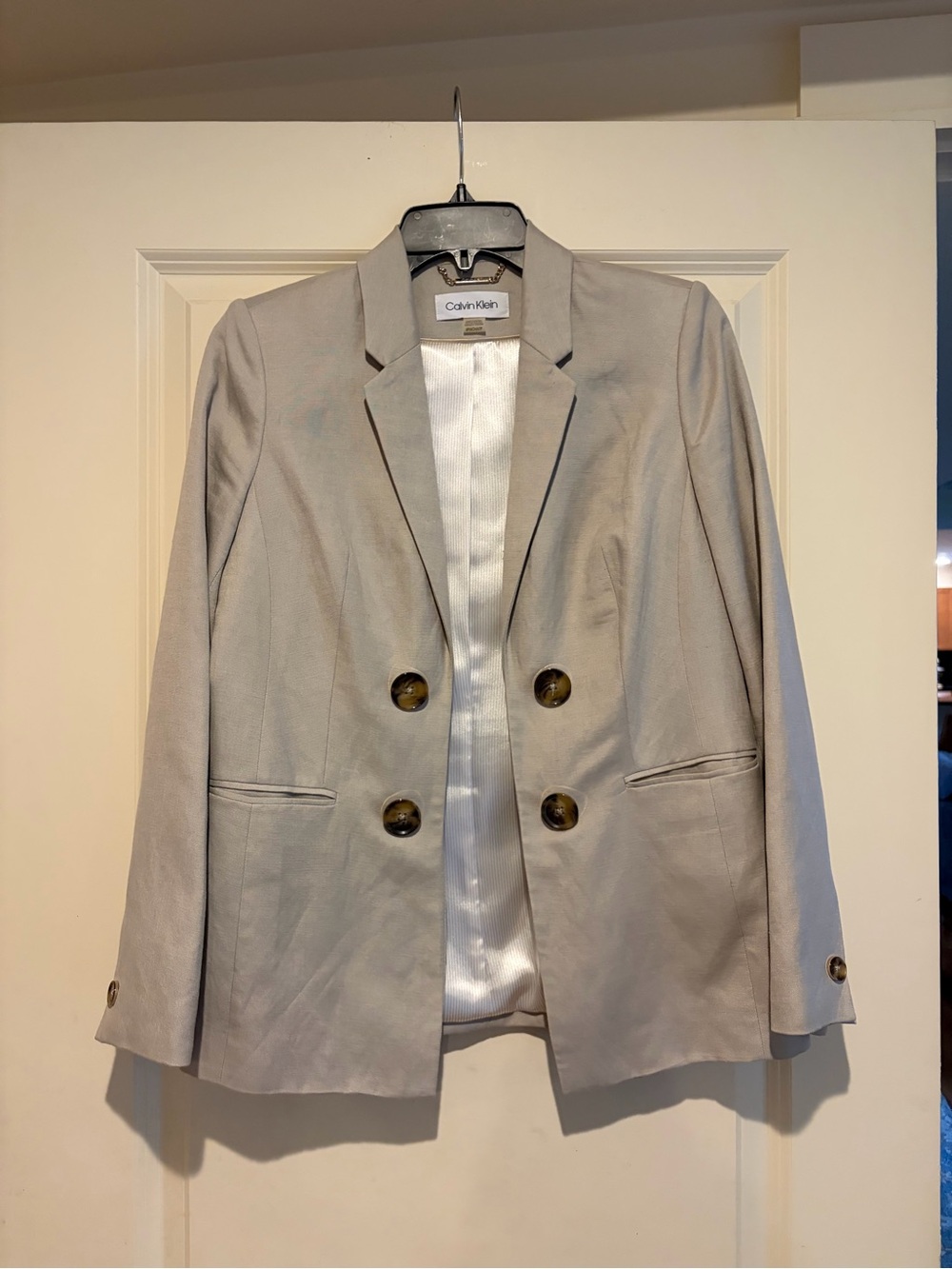 Calvin Klein Light Khaki/Linen Double-Breasted Women's Blazer